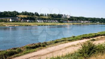 Travel to France - panoramic view of Loire river with island Ile d'Or and Amboise town in Val de Loire region in sunny summer day