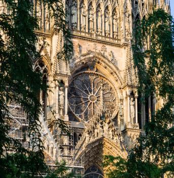 Travel to France - view of Reims Cathedral (Notre-Dame de Reims) in summer evening