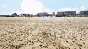 travel to France - view of sand beach of Le Touquet with apartments (Le Touquet-Paris-Plage) on coast of English Channel