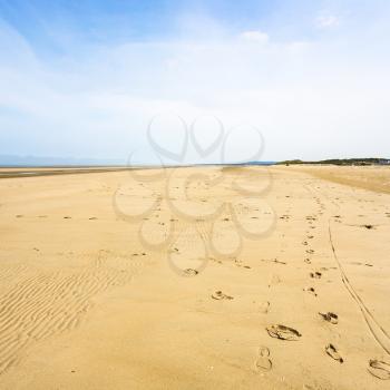 travel to France - yellow sand beach Le Touquet under blue sky (Le Touquet-Paris-Plage) on coast of English Channel