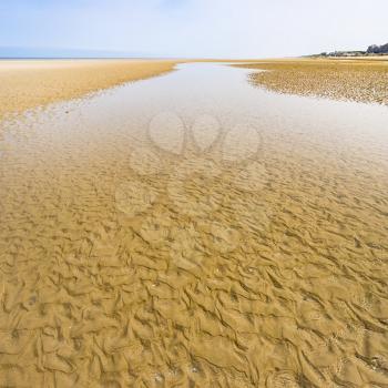 travel to France - water on sand beach of Le Touquet in low tide (Le Touquet-Paris-Plage) on coast of English Channel