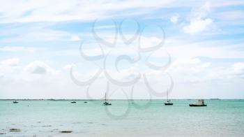 travel to France - view of English Channel from beach of Port de la Houle in Cancale town in Brittany in summer day