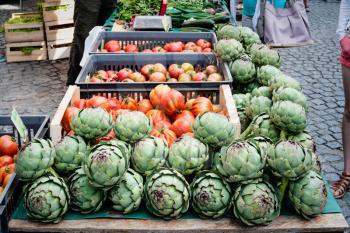 travel to France - fresh local vegetables on street market in Paimpol city in Brittany