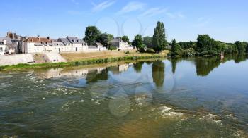 Travel to France - flow of water in Loire River near island Ile d'Or of Amboise town in Val de Loire region in sunny summer day