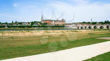 travel to France - panoramic view of Gien city from valley of Loire river in summer day