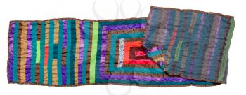 stitched double patchwork scarf from silk strips isolated on white background
