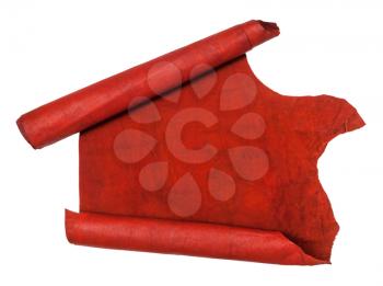 unrolled scroll from red hide isolated on white background