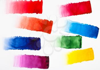 training drawing - several colour gradients by watercolour on white paper