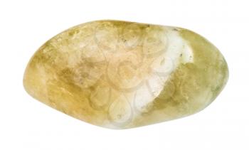 macro shooting of natural rock specimen - tumbled Prasiolite (green quartz , Vermarine) gemstone isolated on white background from Brazil