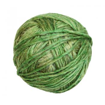 skein of green melange yarn isolated on white background
