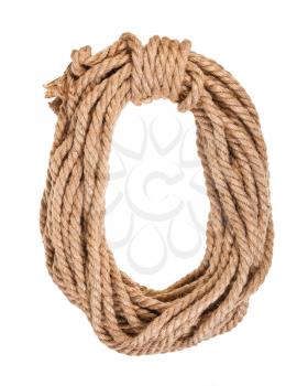 bight of thick natural jute rope isolated on white background