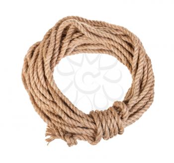 round bight of natural jute rope isolated on white background