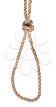 poacher's knot tied on thick jute rope isolated on white background