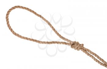 noose with gallows knot tied on thick jute rope isolated on white background