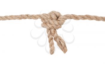another side of Offset overhand bend joining two ropes isolated on white background
