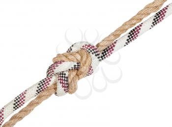flemish bend joining two ropes isolated on white background
