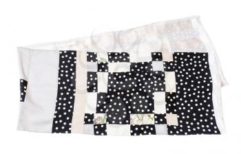 handmade patchwork silk scarf sewn from polka dots fabric isolated on white background
