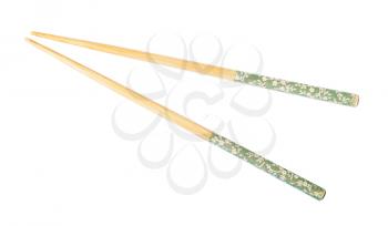 decorated wooden chopsticks isolated on white background