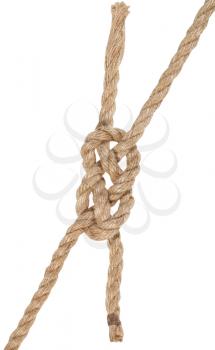 carrick bend knot joining two ropes isolated on white background