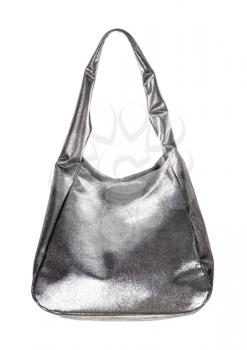 silver leather soft handbag isolated on white background