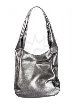 crumpled handbag handmade from silver leather isolated on white background