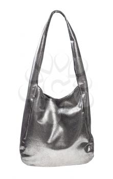 soft bag handmade from silver leather isolated on white background