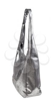 side view of handbag handmade from silver leather isolated on white background