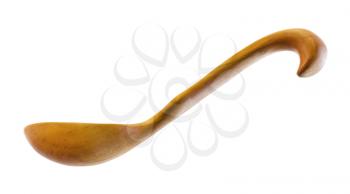 side view of hand carved maple wooden soup spoon isolated on white background