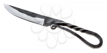handmade forged russian knife Kuyabrik ( blacksmith knife) isolated on white background