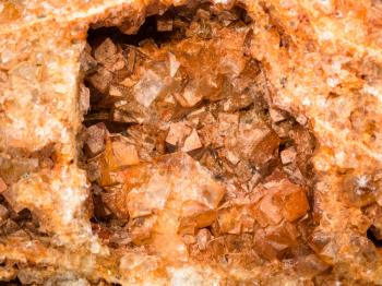 Wulfenite crystals in vug close up from Ural Mountains