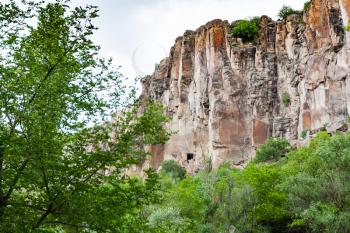 Travel to Turkey - rocky walls of gorge of Ihlara Valley in Aksaray Province in Cappadocia in spring