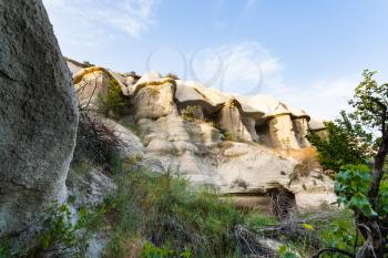 Travel to Turkey - rocks in gorge near Goreme town in Cappadocia in spring