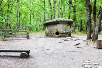 tour to Shapsugskaya anomalous zone - large Shapsugsky Dolmen in Abinsk Foothills of Caucasus Mountains in Kuban region of Russia