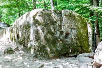 tour to Shapsugskaya anomalous zone - carved stone in prehistoric Shambala career in Abinsk Foothills of Caucasus Mountains in Kuban region of Russia