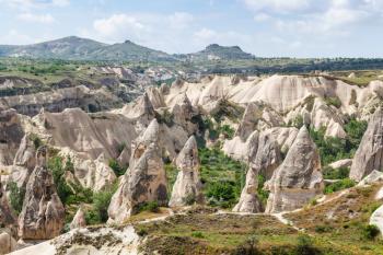Travel to Turkey - ancient rocks houses in Goreme National Park in Cappadocia in spring