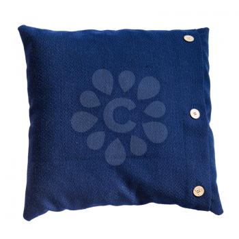 back side of handmade blue decorative pillow isolated on white background