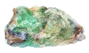 macro shooting of natural mineral - raw green Beryl, Chrysoberyl, Alexandrite gemstone isolated on white backgroung from Ural Mountains
