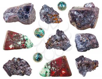 collection of various Cuprite stones isolated on white background background from Brazil