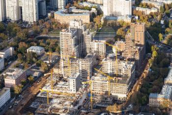top view of construction site in residential district of Moscow city in autumn day