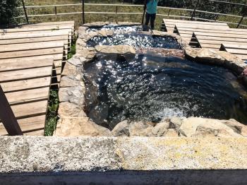 travel to Caucasian Mineral Waters region - cascade fountain on the observation deck on top of Mashuk mount in Pyatigorsk city