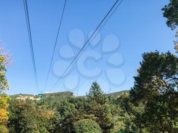 travel to Caucasian Mineral Waters region - cable tramway line over Kislovodsk National Park in Kislovodsk resort town