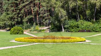 travel to Caucasian Mineral Waters region - flowerbed in Kislovodsk National Park in Kislovodsk resort town