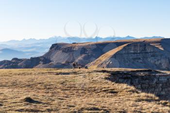 travel to North Caucasus region region - view of Bermamyt mountain Plateau in Caucasus Mountains at september morning