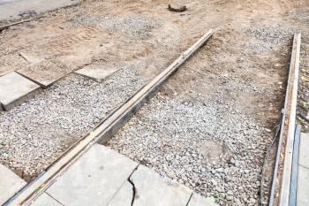repair of tram tracks in Moscow city - disassembled tram railroad