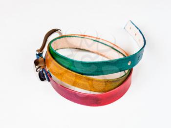 hand painted multi colour leather belt on white background