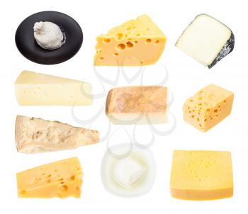 set from various cheeses isolated on white background