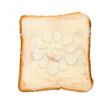 top view of open sandwich with toast and butter (bread and butter) isolated on white background