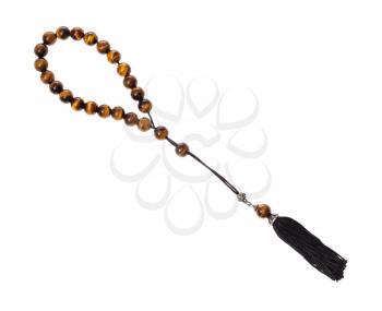 greek worry beads (kompoloi) from tiger's eye gemstones isolated on white background