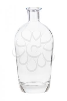 empty clear liquor bottle isolated on white background
