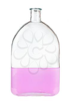 solution of pink watercolour in water in glass flask isolated on white background